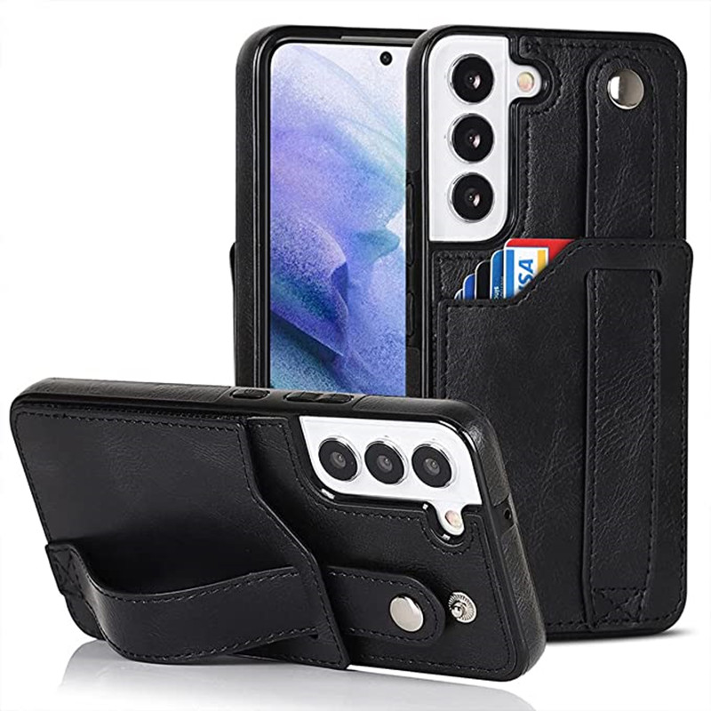 Conçu pour le boîtier de portefeuille Samsung Galaxy S22 5G avec bracelet de poignet réglable Kickstand PU Le support de carte de crédit en cuir lourd