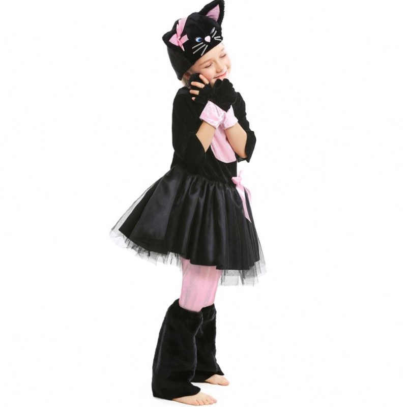 Girls Kitty Costume Halloween Dress Up Black Cat Costume for Kids 4-12y DGHC-069