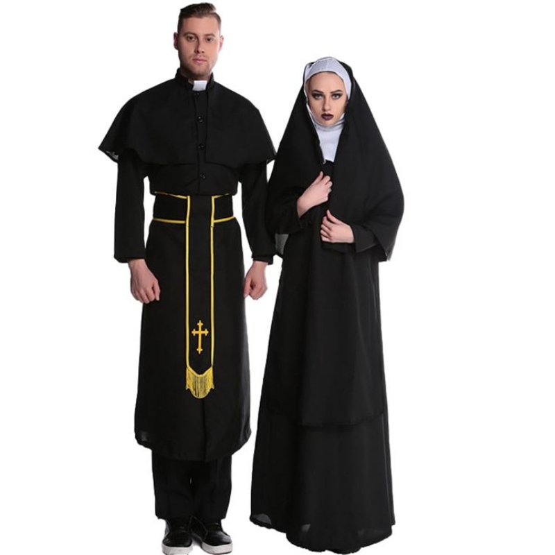 Costume d'Halloween adulte Jésus Christ masculin Missionnaire Vobe de bureau Maria Priest Nun Robes Cosplay Costume