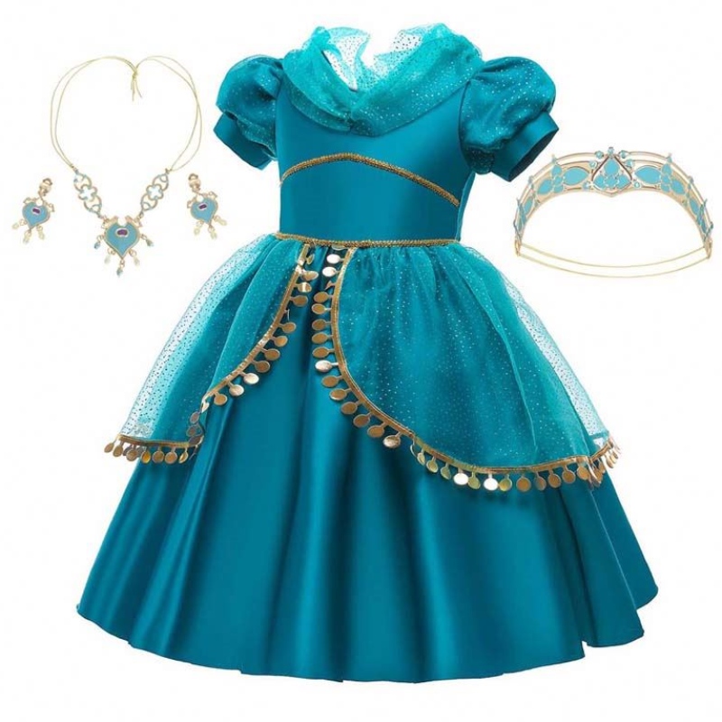 Halloween Little Girls Jasmine Princess Robe Aladdin Cosplay Princess Jasmine pour 2-10 ans Hcal-004