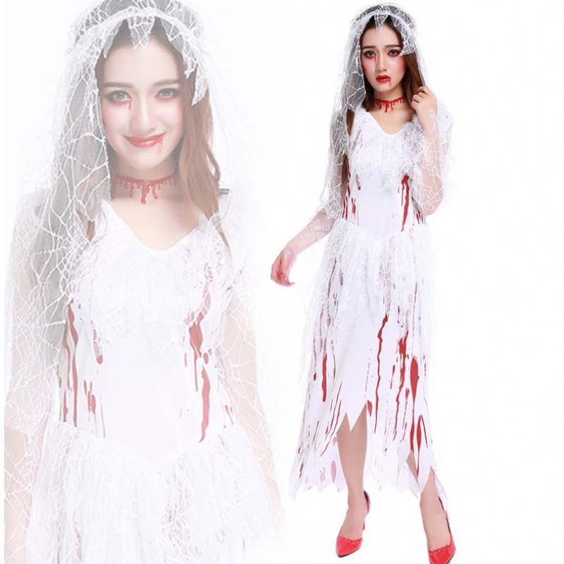 Costumes d'Halloween des femmes Horreur Cos Bloody Skull Zombie Adult Death Bride