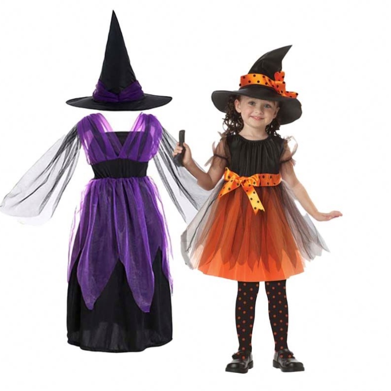 Costume de fête d'Halloween Girl 2-15 ans Bat Purple Wicked Witch Fancy Dish HCVM-005