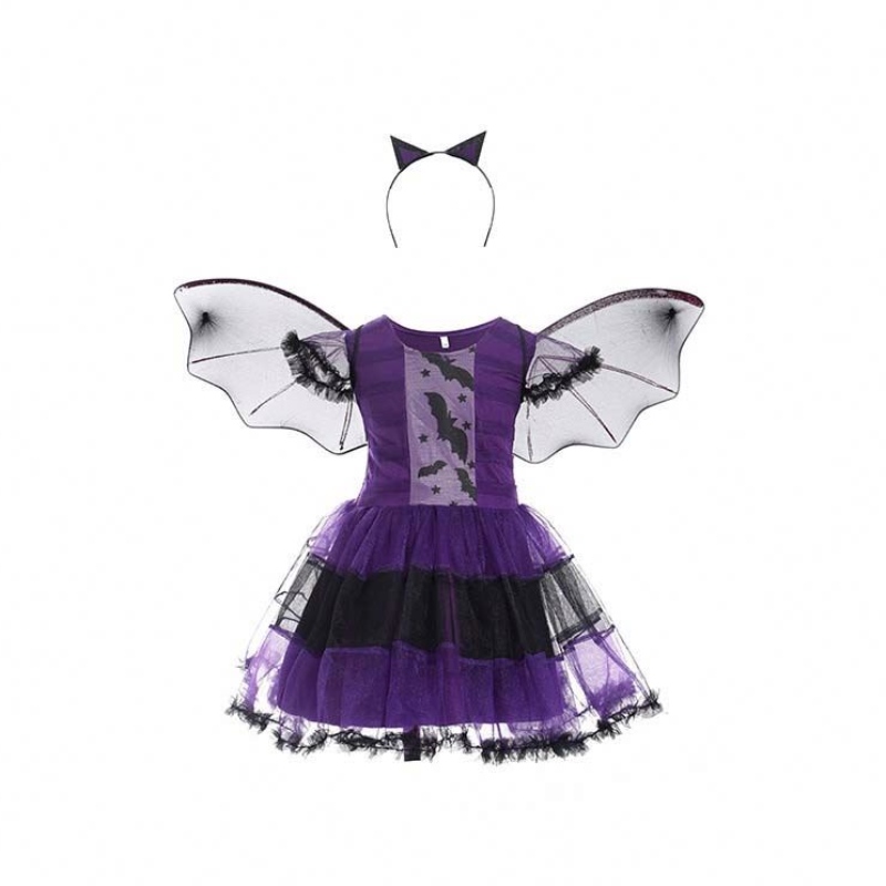 Costume de fête d'Halloween Girl 2-15 ans Bat Purple Wicked Witch Fancy Dish HCVM-005