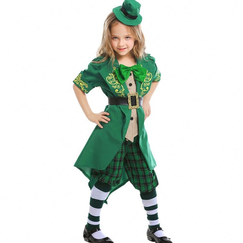 Enfants Halloween Irish Elf Performance Uniform Outfit St. Patrick \\'s Day Girl Leprechaun Costume DGHC-089