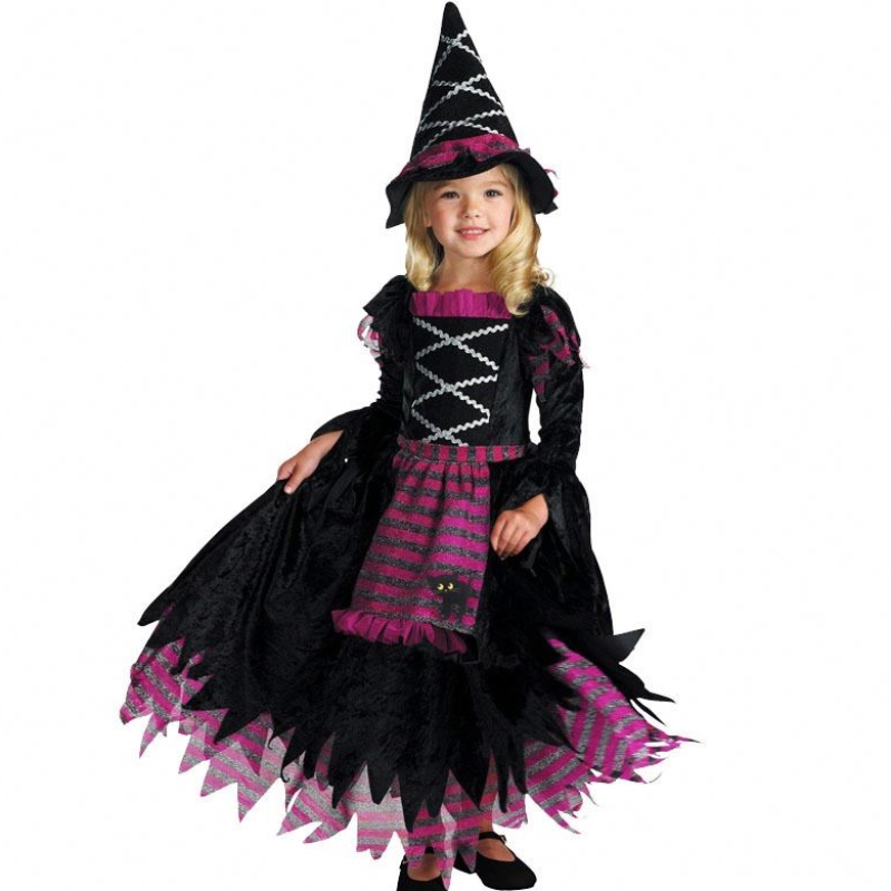Nouvelles idées de produits 2022 Costume de sorcière de fées de fête de luxe d'Halloween pour filles avec un chapeau sorcier HCVM-007