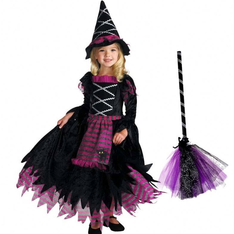 Nouvelles idées de produits 2022 Costume de sorcière de fées de fête de luxe d'Halloween pour filles avec un chapeau sorcier HCVM-007