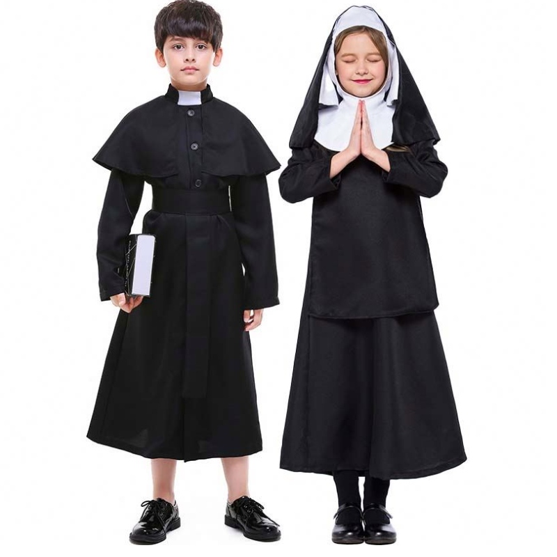 Halloween Masquerade Cosplay Jesus Costume Maria Black Nun Robes Halloween Priest Costume HCBC-009