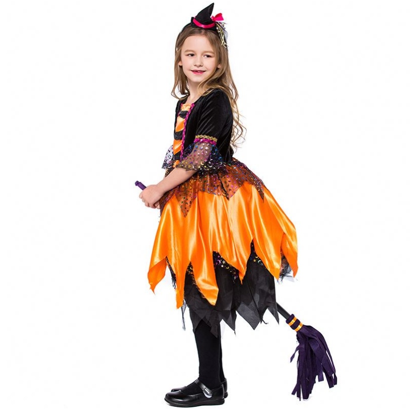 Halloween Fancy Party Robe tenue Orange Kids Witch Vêtements HCVM-018