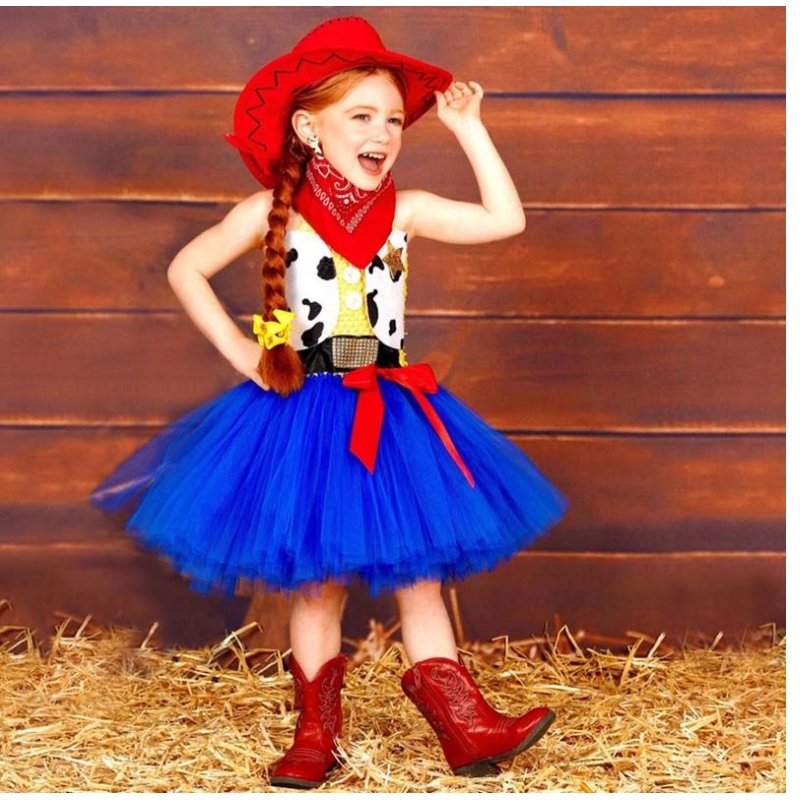 Costume de cow-girl pour la fête d'anniversaire de Pâques pour fille 1 à 12 ans avec bandana Cowboy HCTS-002