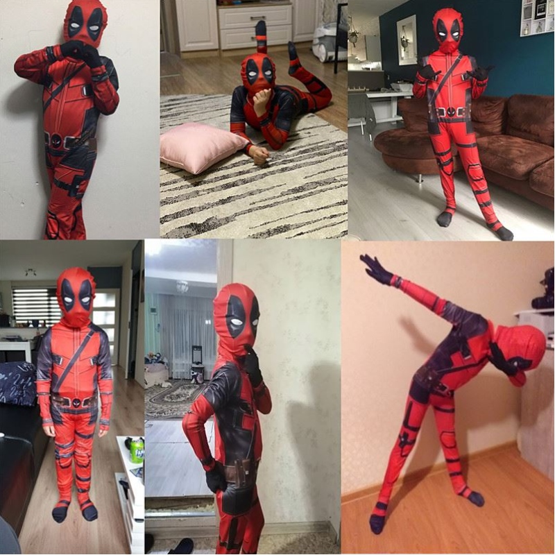 4-12y Boy Deadpoo Costume Kids Cosplay Mask Mask Jumpsuit Halloween Party Costume Carnival Show Spider Man Costumes