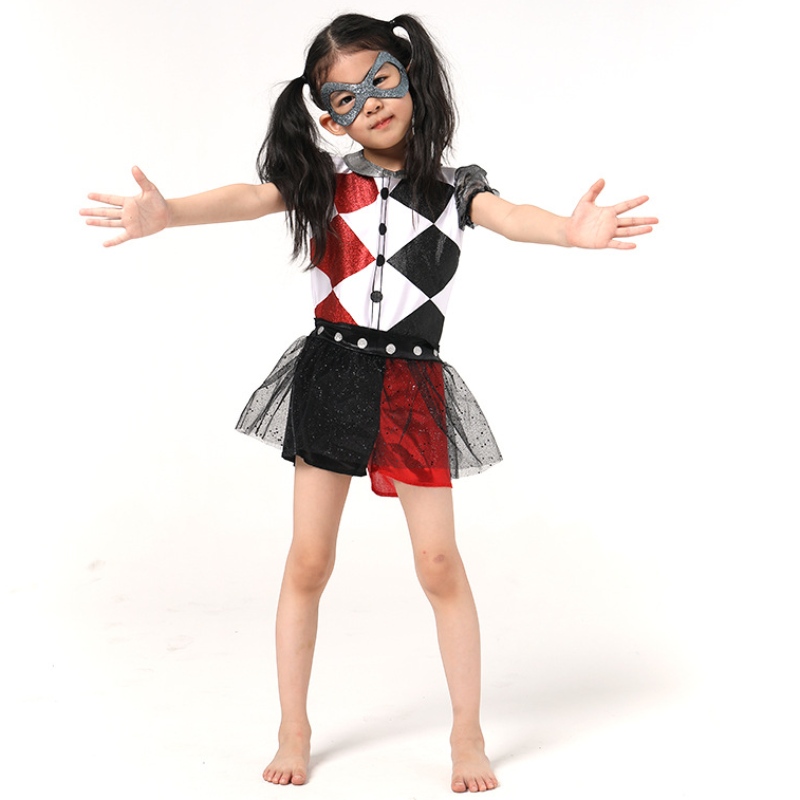 Dernière drôle fille Harley Quinn Girls Halloween Costume avec masque pour la fête des enfants