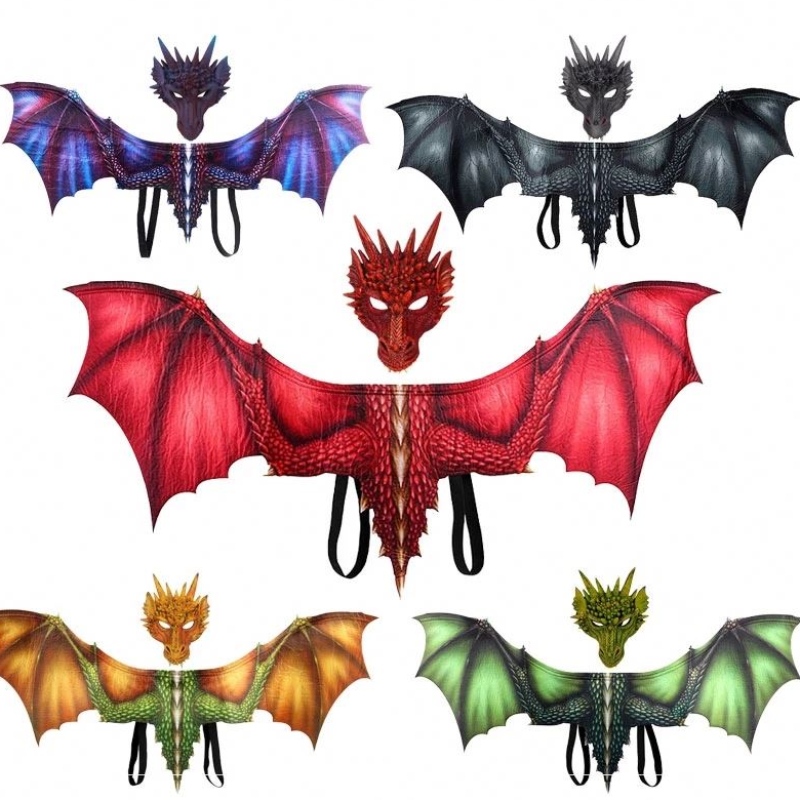 Adulte Boy and Girl Kids Masquerade Face Mask and Wings Halloween Decoration Carnival Party Animal Costume Dragon Cosplay