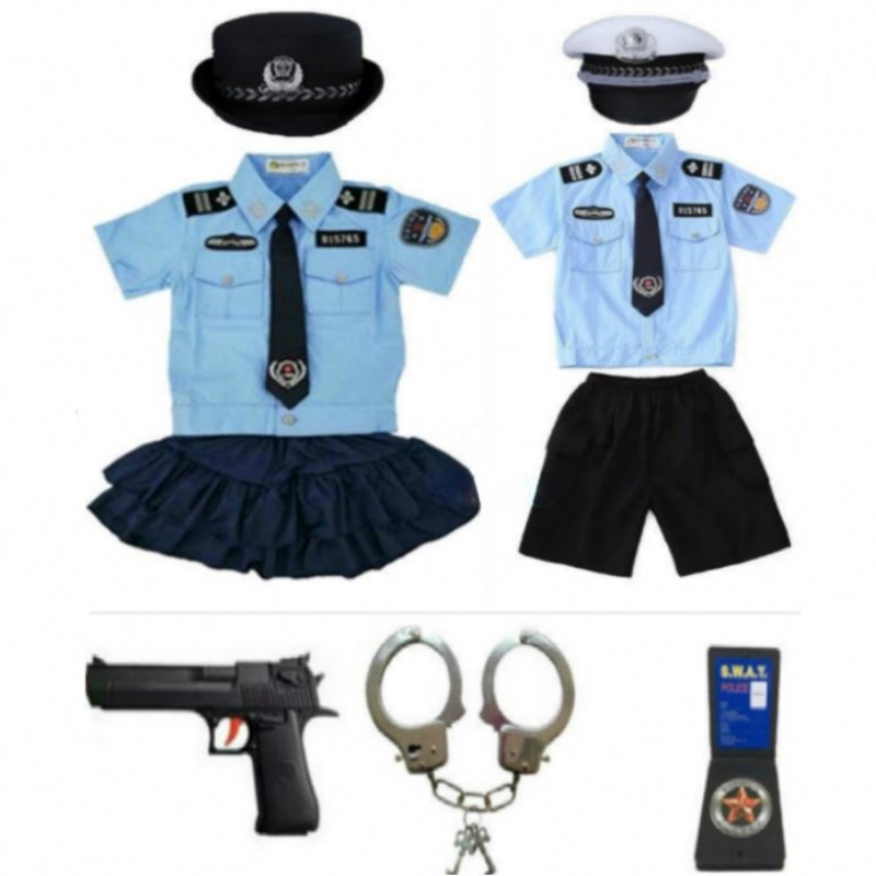 New Kids Child Cop Officer Uniform Halloween Costume Boys Girls Man Cosplay Cost Cost avec menottes