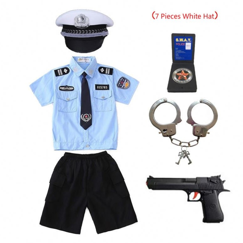 New Kids Child Cop Officer Uniform Halloween Costume Boys Girls Man Cosplay Cost Cost avec menottes