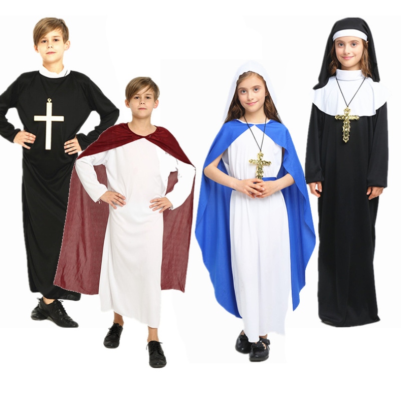 Costumes d'Halloween Masquerade pour garçons filles robes prêtres pères missionnaires costumes de christianisme pour enfants