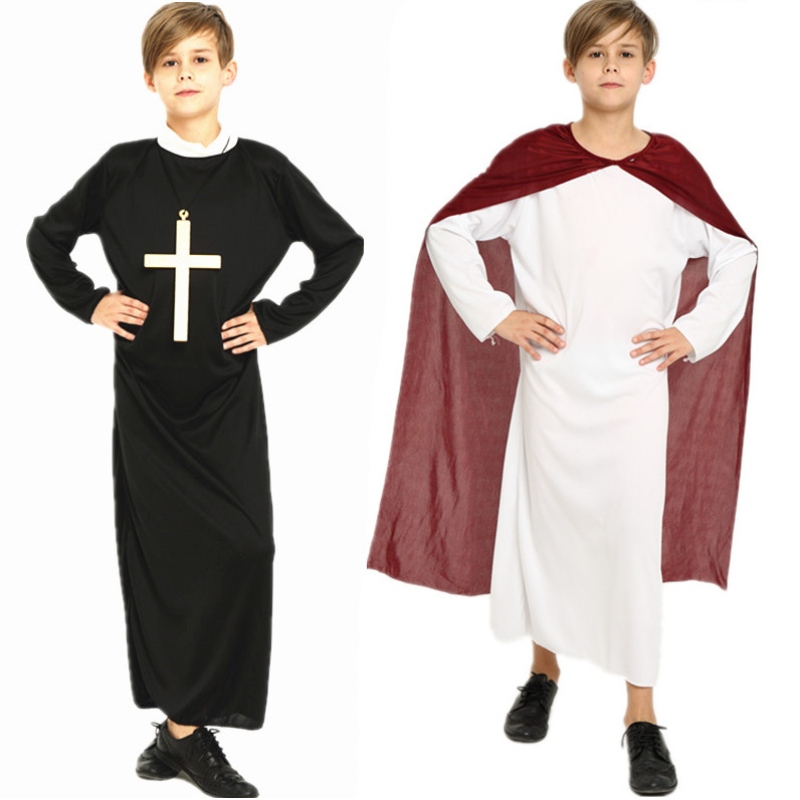 Costumes d'Halloween Masquerade pour garçons filles robes prêtres pères missionnaires costumes de christianisme pour enfants