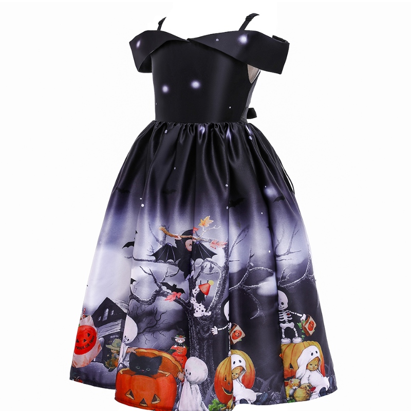 Kids Princess Dress Halloween Print Cartoon Robe en dentelle Costume pour Halloween