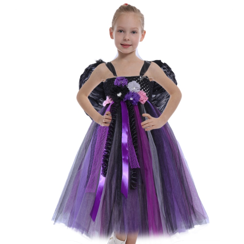 Amazon Hot Sell Girls Halloween Costume Vampire Witch Cosplay Pageant Party Tutu Robes