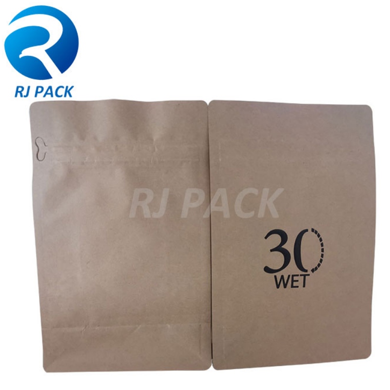 Kraft 100% sacs à fond plat compostables avec fermeture à glissière de poche