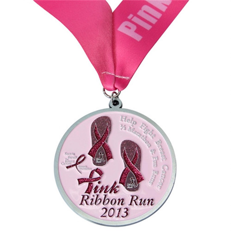 Médailles de course d'impression rose pour femmes Médaille de marathon de sport métallique personnalisé avec ruban