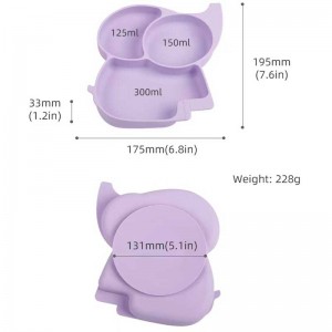 Assiettes d\'aspiration pour bébés Silicone Elephant Assiette complémentaire alimentaire pournourrissons Elephant BPA Babe Dîner Bol Silicone Couleur personnalisée Dîner acceptable Assiette divisée pour les enfants