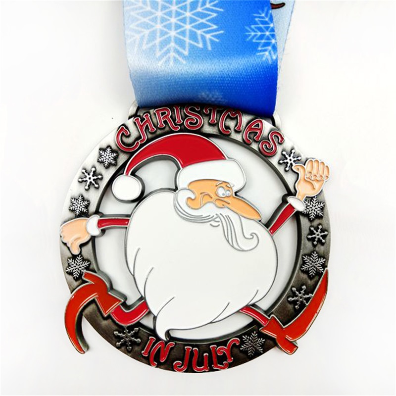 Médailles de Santa Running Médailles Custom Gift For Christmas Metal Medals with Gems