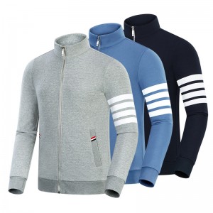 Printemps et automne Nouveau quatre bars Cotton Fashion Casual Small Stand Collar Men \\\\ S et Women\'s Zipper à manches longues manteau