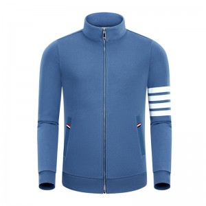 Printemps et automne Nouveau quatre bars Cotton Fashion Casual Small Stand Collar Men \\\\ S et Women\'s Zipper à manches longues manteau