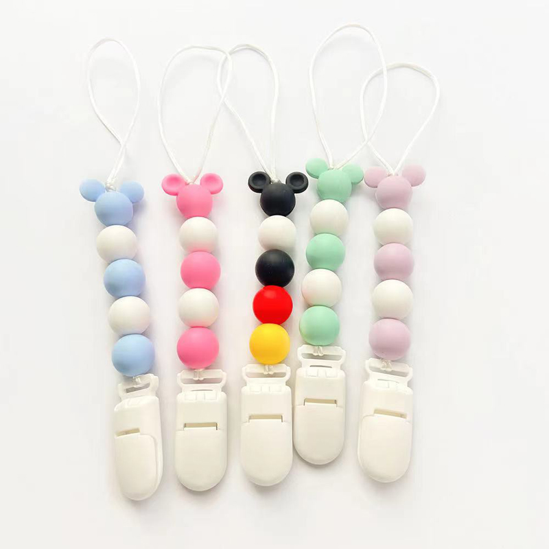 BPA Free Anti-Falling Beech Wood Silicone Bead Doking Relief Teether Toy Baby Mode Minmy Pacification Holder Clip Clip Clip