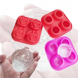 Silicone 3D Rose Ice Moule de gros plateau de glaçons, fabrique 4 glace en forme de fleur mignonne, en caoutchouc en silicone grand fabricant de boule de glace pour cocktail Juice Whisky Bourbon Freenzer, lave-vaisselle en toute sécuri...