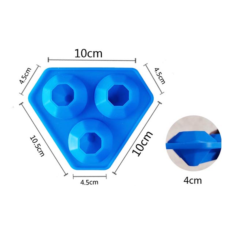 3 trous Silicone Diamond Ice Tray Plateau de moisissure en silicone en diamant pour bombes de bain de whisky, bonbons, savon et artisanat de bricolage, lave-vaisselle en toute sécurité, réutilisable