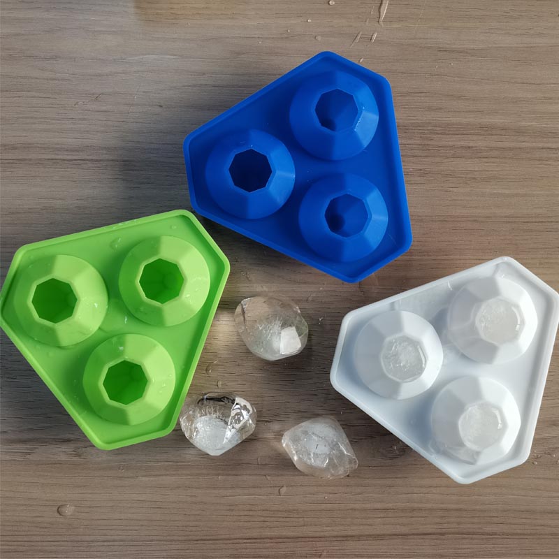 3 trous Silicone Diamond Ice Tray Plateau de moisissure en silicone en diamant pour bombes de bain de whisky, bonbons, savon et artisanat de bricolage, lave-vaisselle en toute sécurité, réutilisable