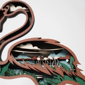 Décoration d\'artefacte en bois 3D Flamingo