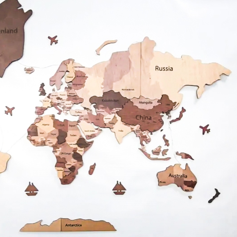 Carte du monde en bois 3D