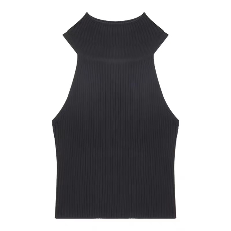 Pull à col roulénoir pull sans manches Sweater Femmes \\ Spring New Slim-Fit Show Short Style Vest Leggings Top Pull