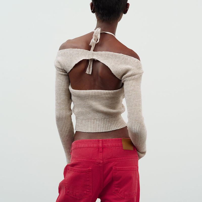 Factory Custom 2023 Summer Pink V cou de cou de couchage irrégulier manches longues sexy mode courte tricot tricot.
