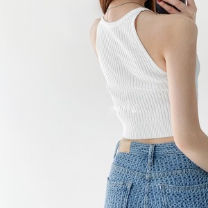 Nouveau été Vintage gilet Halter femmes couleur unie sans manches tricot pull Short Vest pull