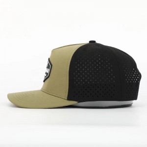 Custom à 5 panneaux imperméables armée verte polyester laser hole de sport à trou de sport, gorras de golf perforé, casquette de baseball de logo de patch en caoutchouc