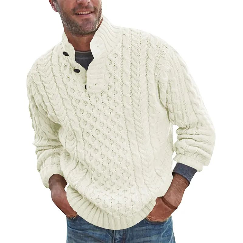 Pull à col de support en acrylique pour hommes pull d'hiver en tricot d'hiver pull