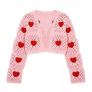 Crochet creuse Crochet Femelle Pull Love Brodery Tricoting Cardigan Pull
