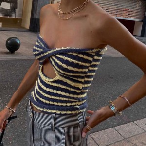 Summer Sexe Sexy Striped Sweater tricot Halter Halter Top Bra
