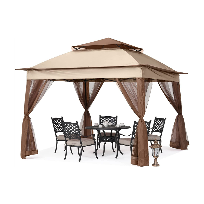 Garden Supplies Pergola Aluminium Extérieur Gazebo Activité extérieure Utilisation avec un filet de moustique, brun clair