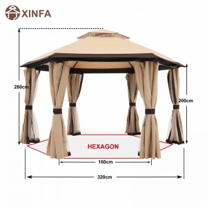 10 \\\\ \'x10 \\\\\' Gazebos pour patios Gazebo hexagonal extérieur avec des rideaux de filet et d\'intimité
