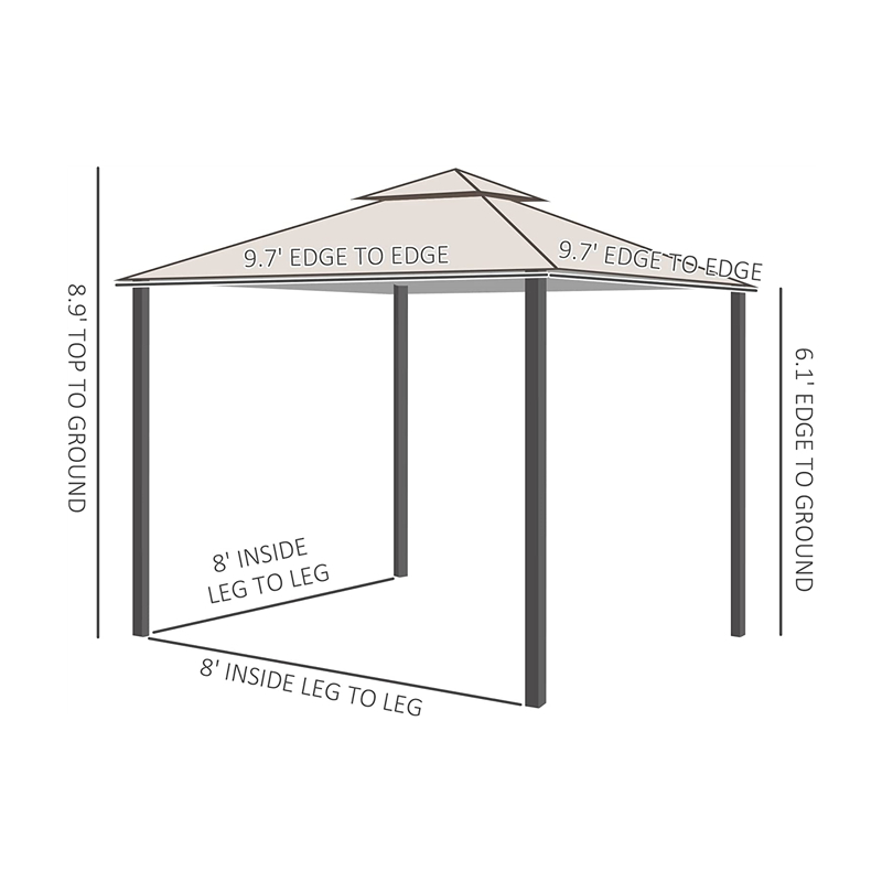 10 \\ 'x 10 \\' Tente de canopée à gaze patio extérieur avec parois latérales en filet, auvent à 2niveaux pour arrière-cour, beige