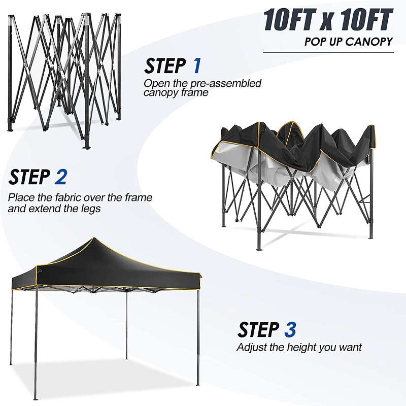 10x 10 tente pop-up Tente commerciale Commercial Gazebo Tent à canopée imperméable pour les fêtes Campingnoir