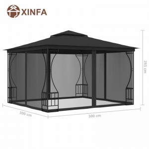 Gazébo à gaze extérieur jardin de gazebos imperméables avec un filet de moustique à quatre côtés,noir