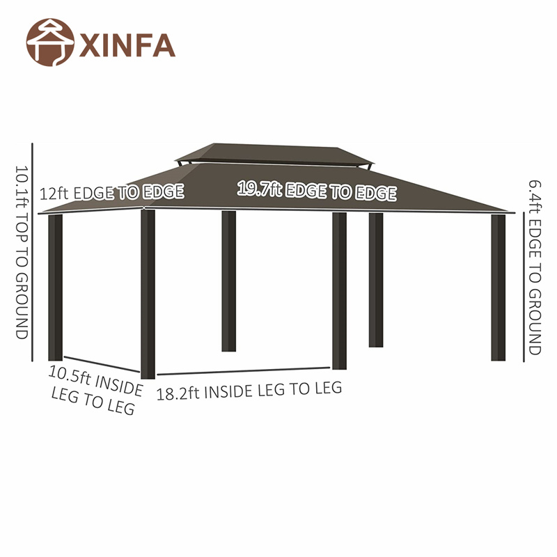20 \\ 'x 12 \\' Crame de gaze à toit rigide en aluminium avec toit double en acier galvanisé