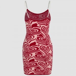 Love Heart Pattern Robes imprimées Robe à manches courtes Summer le soleil Shein Sexy Trickear