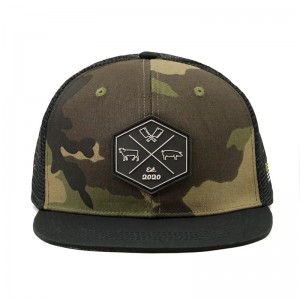 En gros Hip Hop Camo Camo Snapback Mesh Broidered Patch Logo personnalisé 6 panneaux à bord plat plat Capinon et chapeau