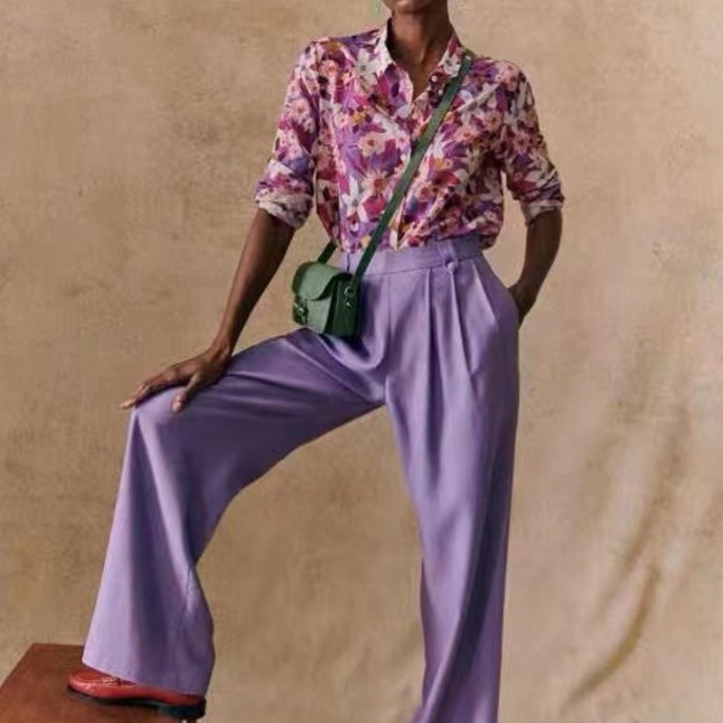 Nouveau motif moderne élégant français moderne en soie et en coton à manches longues à manches longues à manches longues